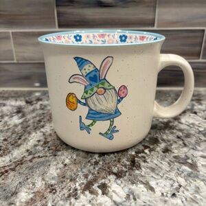 Carrot Patch Oversized Coffee Cup Cottage Easter Gnome White blue Ceramic Mug